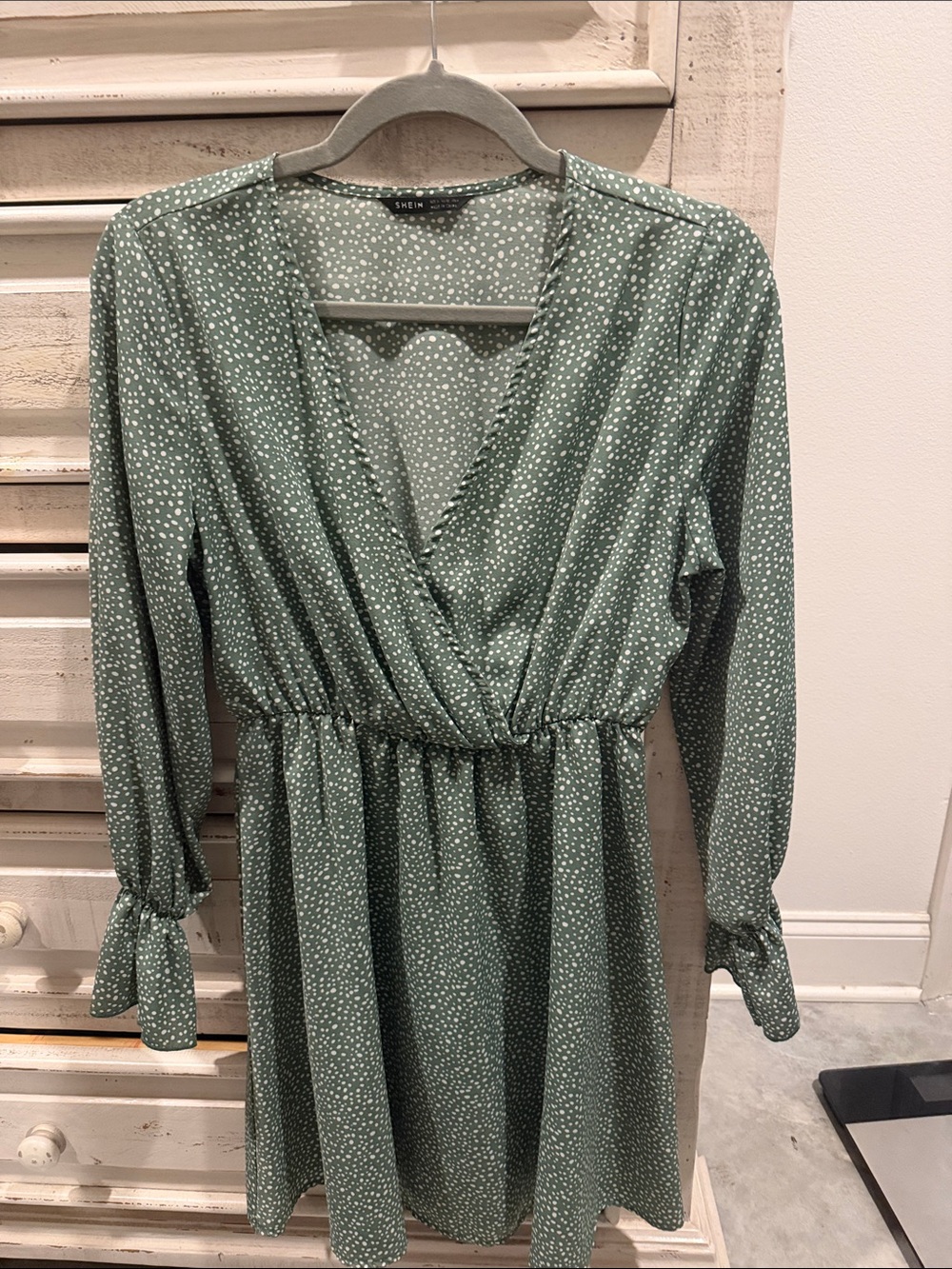 SHEIN Sage Green Polka Dot Wrap Dress